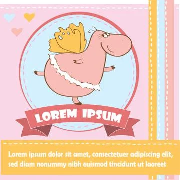 Hippo with wings background with space for text, vector Stock Illustration