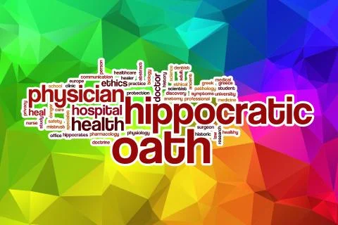 Hippocratic oath word cloud with abstract background Stock-Illustration