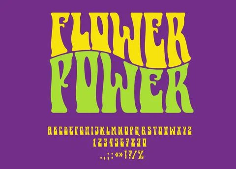 Hippy psychedelic font, retro groovy 60s typeface Stock Illustration
