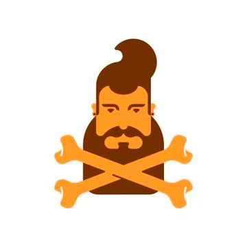 Hipster and bones. Beard and Crossbones. Fashionable head guy. Barbershop sym Stock Illustration