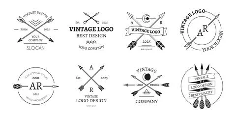 Hipster arrows labels. Monochrome emblems templates, vintage stickers with Stock Illustration