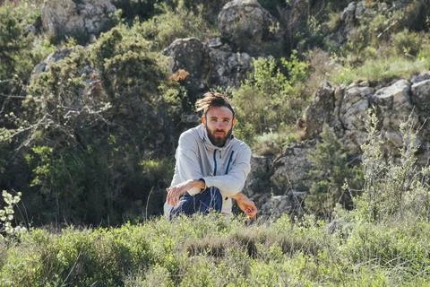 Hipster bangs develop in the wind. Stock Photos