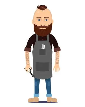 Hipster barber at work - Flat Cartoon Style on white Illustrazione stock