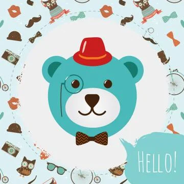 Hipster Bear Head Card vector illustration Stock Illustration