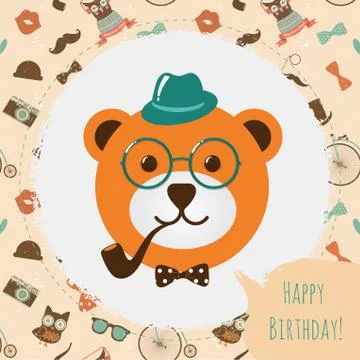 Hipster Bear Head Card vector illustration Stock Illustration