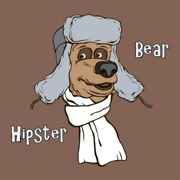 Hipster bear a winter hat and  white scarf Stock Illustration