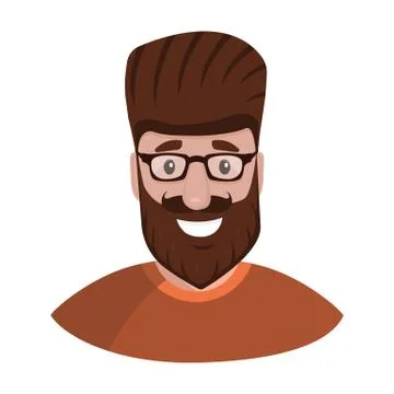 Hipster with a beard and glasses isolated on a white background portrait. Flat Stock Illustration