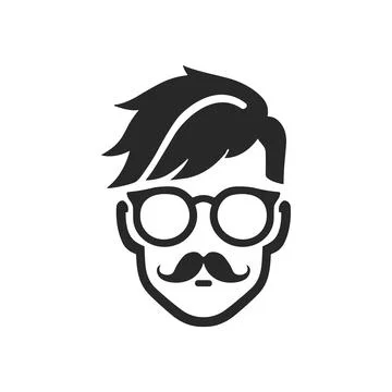 Hipster beard man vector face head icon. Barbershop hipster mustache silhouette Stock Illustration