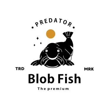 Hipster blob fish logo vector outline silhouette art icon Stock Illustration