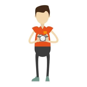 Hipster boy with analogic camera Stock Illustration