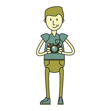 Hipster boy with analogic camera Stock Illustration
