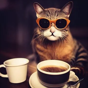 Hipster cat drinking coffee Stock Illustration