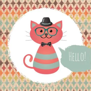 Hipster Cat in Textured Frame design illustration Stock Illustration