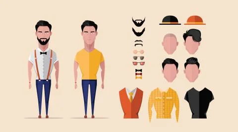 Hipster character design with hipster elements and icons.Vector illustration Stock Illustration