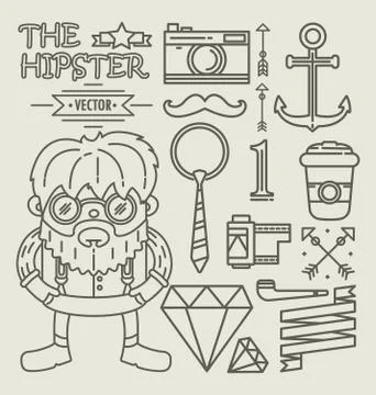 Hipster character design . Linear Stock Illustration