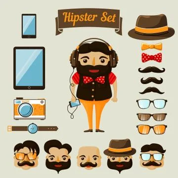 Hipster character elements for nerd boy Illustrazione stock