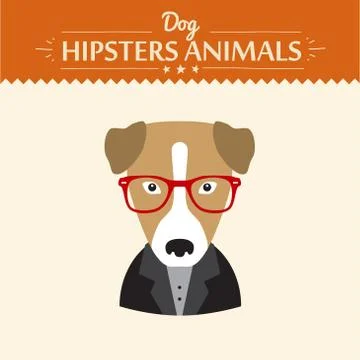 Hipster character elements for nerd puppy dog with customizable face look and Stock Illustration