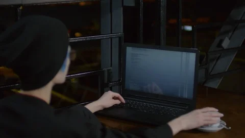 Hipster Coding and Drinking Tea Stock Footage 105292248