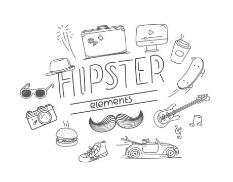 Hipster doodle vector elements with lettering inscription Illustrazione stock