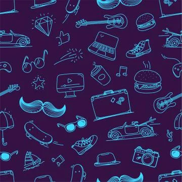 Hipster doodle vector elements seamless pattern Stock-Illustration