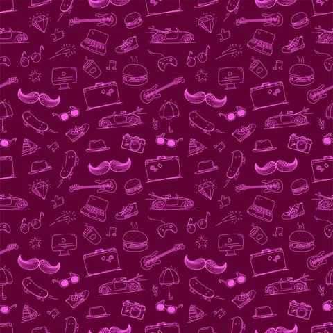 Hipster doodle vector elements seamless pattern 스톡 일러스트