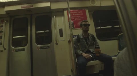 Hipster dude on subway train Stock Footage 46120436