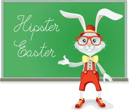 Hipster Easter Rabbit Teacher Vector Cartoon Stock Illustration