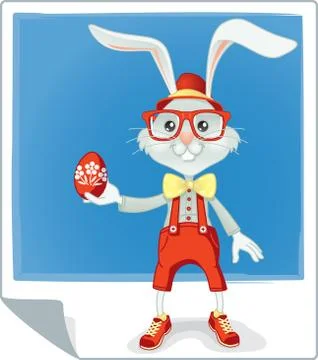 Hipster Easter Rabbit Vector Cartoon Stock Illustration