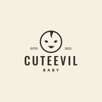 Hipster face baby devil logo design Stock Illustration