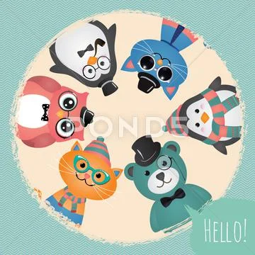 Hipster Fashion Retro Animals and Pets Background Stock Illustration