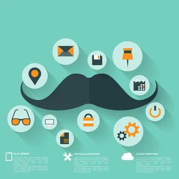 Hipster flat abstract background with web icons. Interface symbols. Cloud 스톡 일러스트