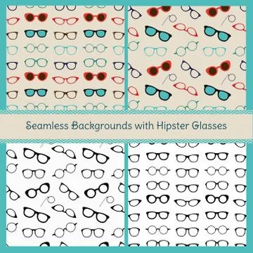 Hipster Glasses Vector Seamless Patterns Stock Illustration
