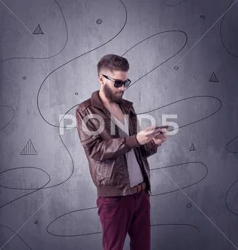 Hipster guy with beard and vintage camera Stock Photos