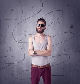 Hipster guy with beard and vintage camera Stock Photos