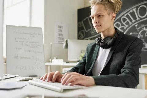Hipster hacking computer Stock Photos