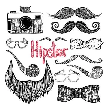 Hipster hair style accessories icons set Stock Illustration