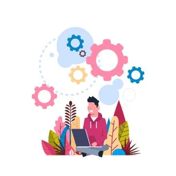 Hipster hard working process wheel gear generating processing concept background Illustrazione stock