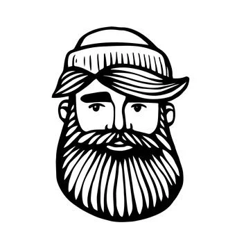Hipster head with beard. Hand-Drawn Doodle. Vector Illustration - stock vecto Stock Illustration