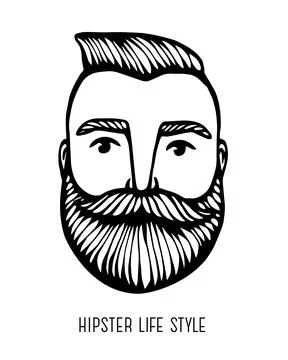 Hipster head with beard. Hand-Drawn Doodle. Vector Illustration - stock vecto Stock Illustration