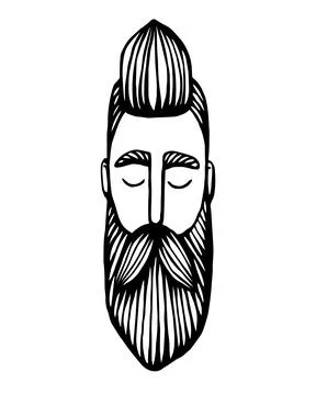 Hipster head with beard. Hand-Drawn Doodle. Vector Illustration - stock vecto Stock Illustration