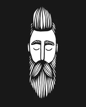 Hipster head with beard. Hand-Drawn Doodle. Vector Illustration - stock vecto Stock Illustration