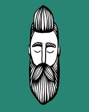 Hipster head with beard. Hand-Drawn Doodle. Vector Illustration - stock vecto Stock Illustration