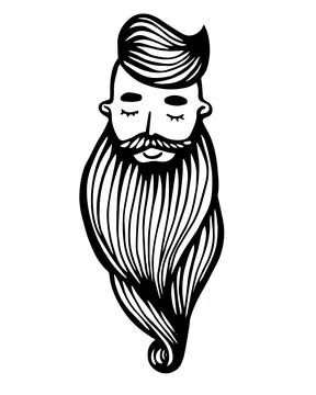Hipster head with beard. Hand-Drawn Doodle. Vector Illustration - stock vecto Stock Illustration