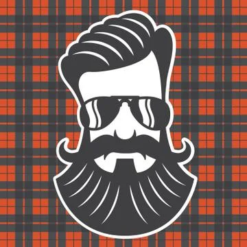 Hipster head on plaid background Stock Illustration