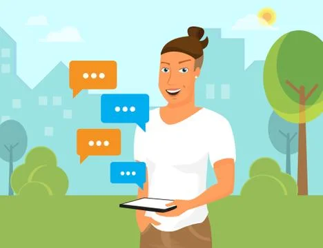 Hipster holds a tablet pc Stock Illustration