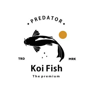 Hipster koi fish logo vector outline silhouette art icon Stock Illustration