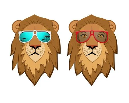 Hipster Lion with sunglasses Stock Illustration