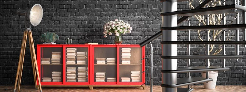 Hipster Loft Interior Background, 3D render Stock Illustration