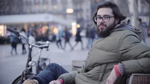 Hipster looking into the camera and smiling Stock Footage 70403965