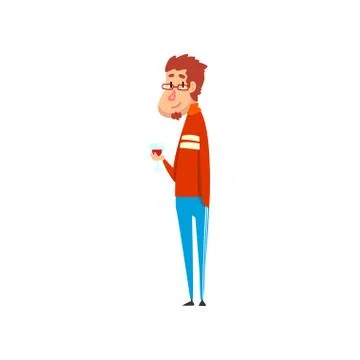 Hipster man drinking wine, funny guy character drinking alcohol vector Illustrazione stock